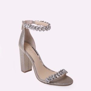 Jewel Badgley Mischka Gold Glitter Silver Embellished Block Heels Size 7